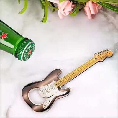 Guitar shaped metal bottle opener with custom design