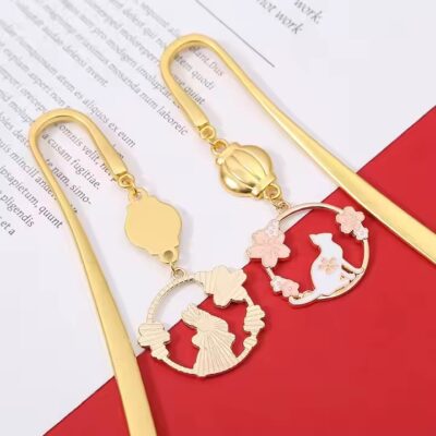Custom folk art metal bookmark with intricate design