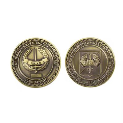 Custom brass challenge coin with 3D military-style engraving
