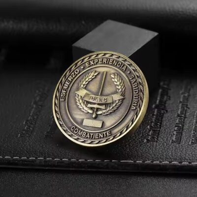 Custom brass challenge coin with 3D military-style engraving