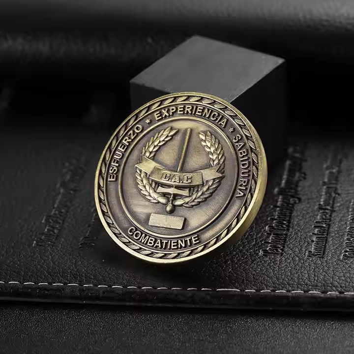 Custom brass challenge coin with 3D military-style engraving