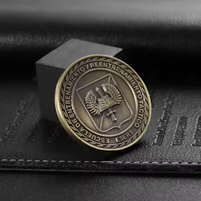 Custom brass challenge coin with 3D military-style engraving
