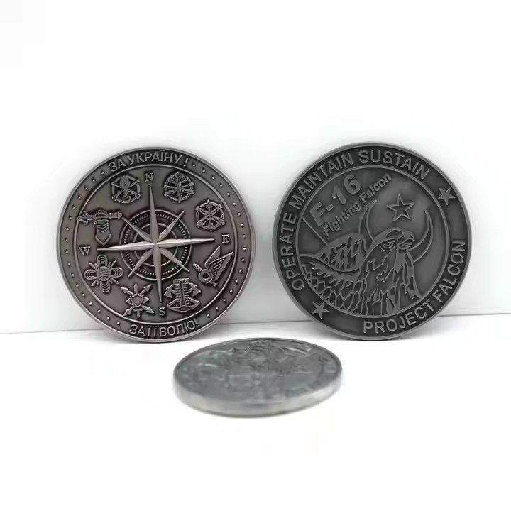 Custom embossed round brass coin with intricate 3D design