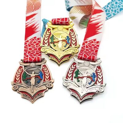 Custom Football Medal with Engraved Design and Ribbon