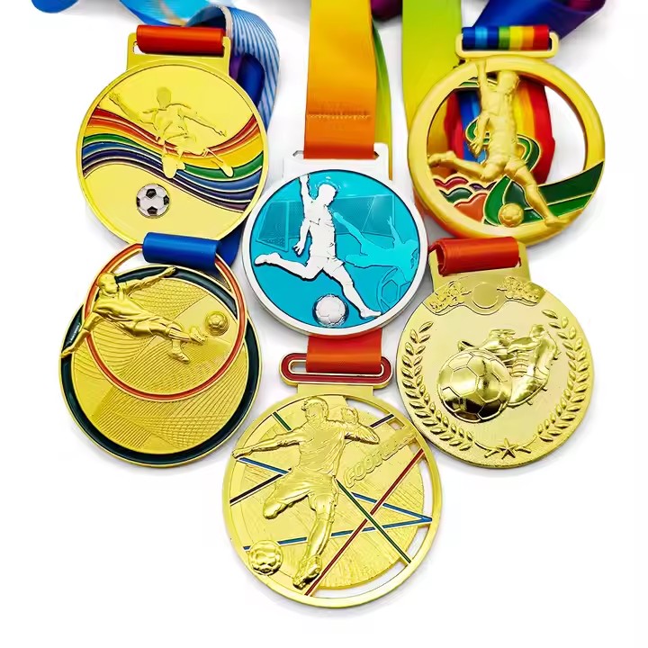 Custom Football Medal with Engraved Design and Ribbon