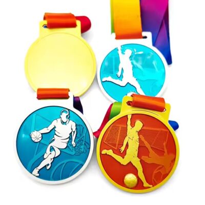 Custom Football Medal with Engraved Design and Ribbon