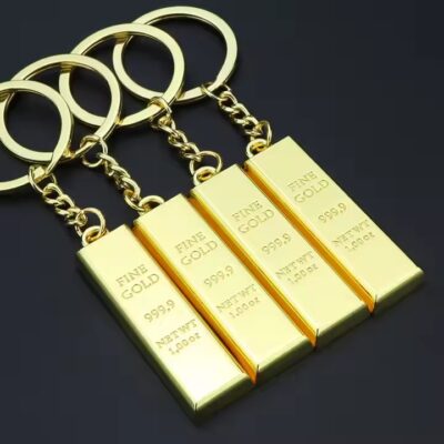 Custom 3D Gold Bar Keychain with Engraved Logo