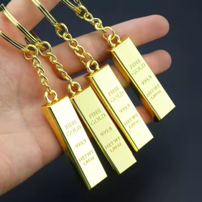 Custom 3D Gold Bar Keychain with Engraved Logo