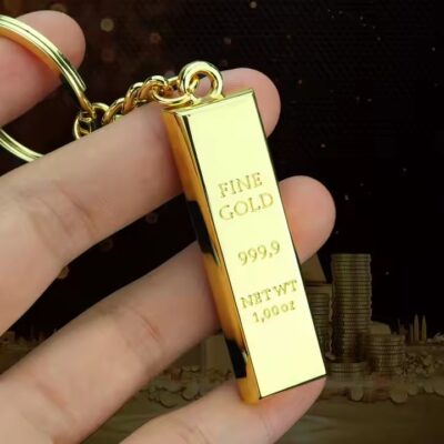 Custom 3D Gold Bar Keychain with Engraved Logo