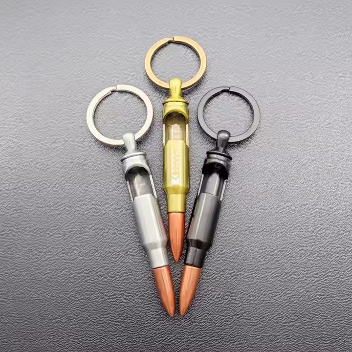 Custom bullet-shaped metal bottle opener with engraved logo