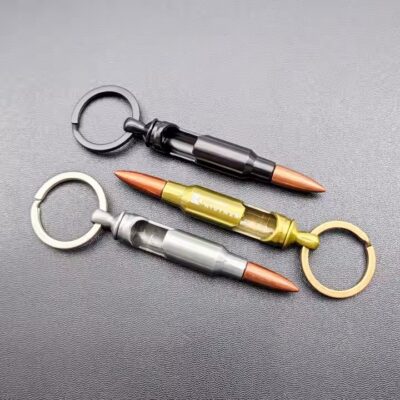 Custom bullet-shaped metal bottle opener with engraved logo