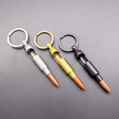Custom bullet-shaped metal bottle opener with engraved logo