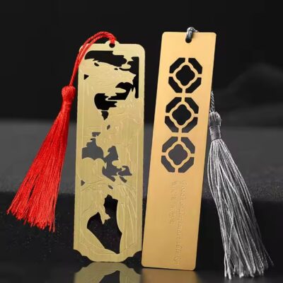 Custom brass metal bookmark with engraved logo design