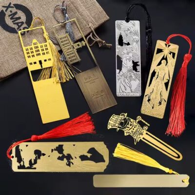 Custom brass metal bookmark with engraved logo design