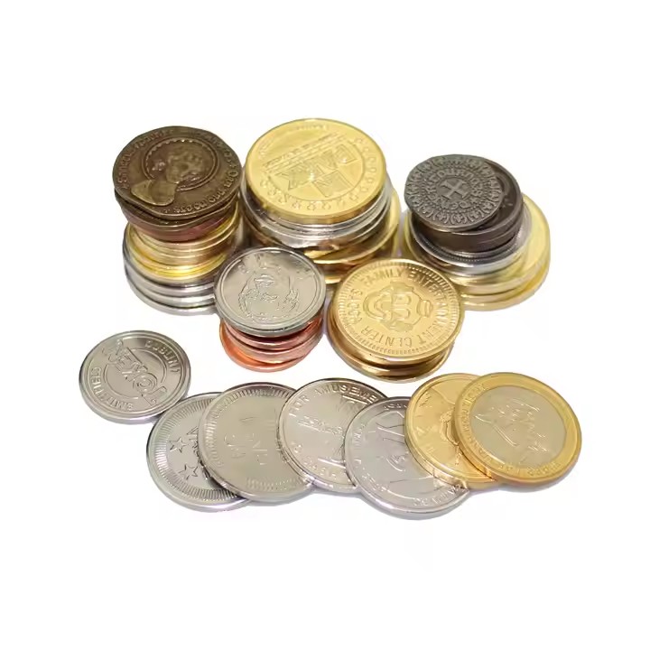 Custom double-sided stainless steel and brass gaming coin with detailed design