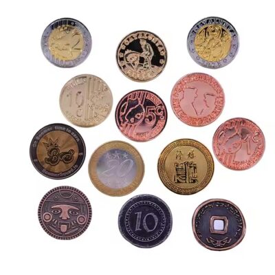 Custom double-sided stainless steel and brass gaming coin with detailed design