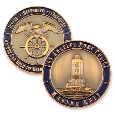 Custom designed challenge coin with detailed metal engraving