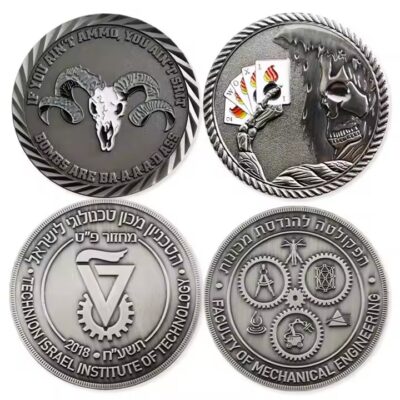 Custom designed challenge coin with detailed metal engraving