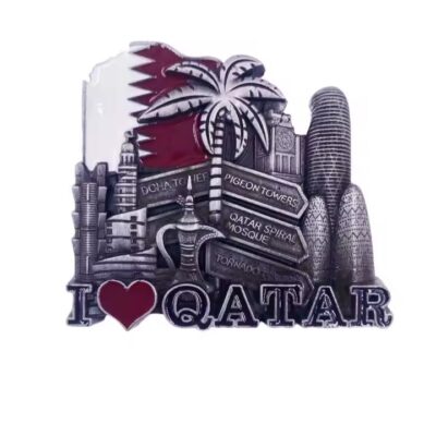 Custom Qatar metal fridge magnet with iconic Doha skyline and 3D city elements