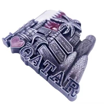 Custom Qatar metal fridge magnet with iconic Doha skyline and 3D city elements