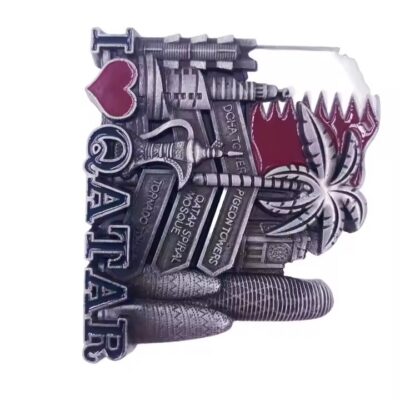 Custom Qatar metal fridge magnet with iconic Doha skyline and 3D city elements