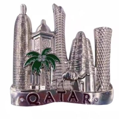 Custom 3D Qatar metal fridge magnet showing skyline and national icons