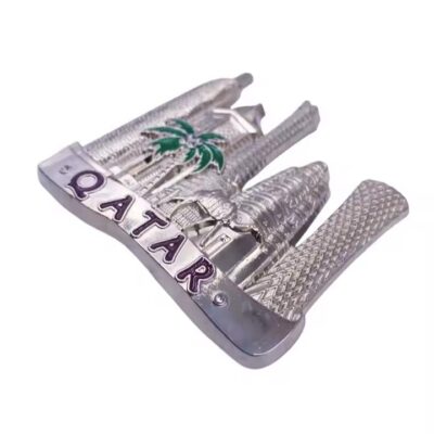 Custom 3D Qatar metal fridge magnet showing skyline and national icons