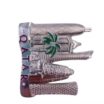 Custom 3D Qatar metal fridge magnet showing skyline and national icons
