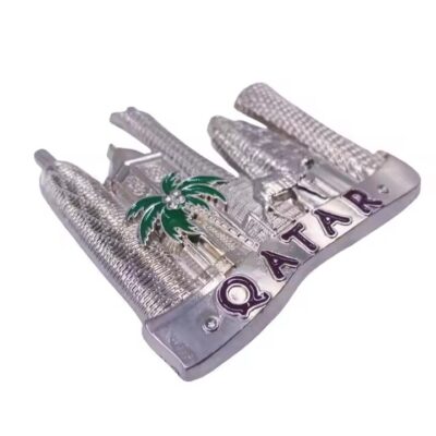 Custom 3D Qatar metal fridge magnet showing skyline and national icons