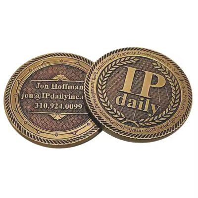 Custom brass Roman-style replica coin with antique finish