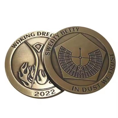 Custom brass Roman-style replica coin with antique finish
