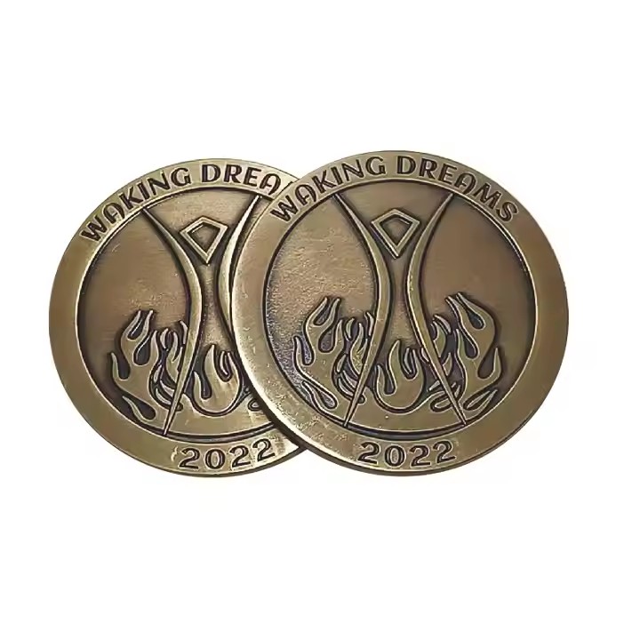 Custom brass Roman-style replica coin with antique finish