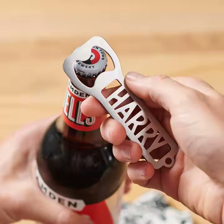 Stylish metal keychain bottle opener with sleek design